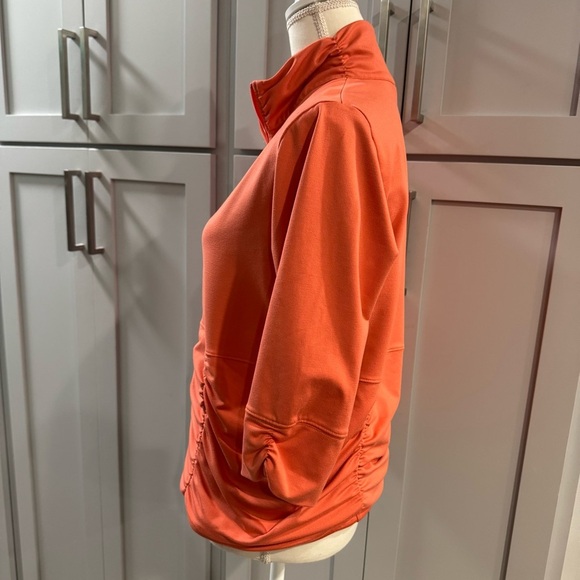 LUCY Zip Up 3/4 Length Sleeve Jacket with Ruching Salmon Coral Orange size XL - Picture 2 of 6